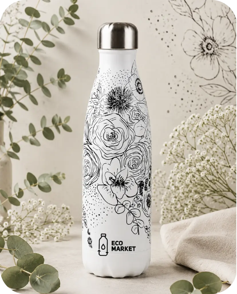 Botella térmica de Florales Negro 600ml
